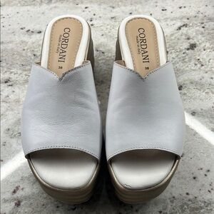 Cordani Women's White Mules with Gold Wedge-Italian Leather